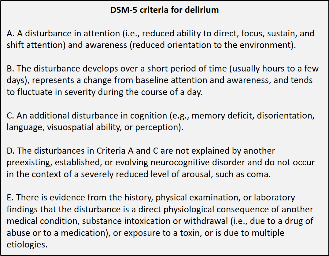 DSM-5 criteria for delirium